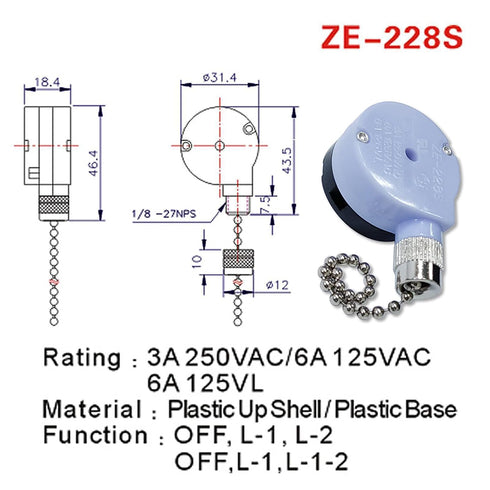 Aginkgo 3PCS ZE-228S 2 Zing Ear Brass Pull Chain Speed Ceiling Fan Switch Replacement or Ceiling Fan Light, Wall Lamps