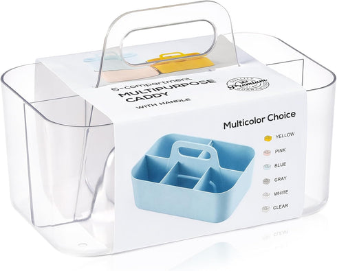 Multiuse Caddy Organizer with Handle, Portable Divided Plastic Tote Bin - Art Craft, Stationary Pen Marker Crayons