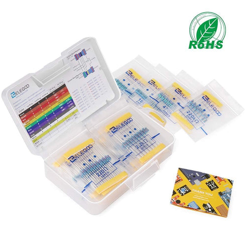 ELEGOO 17 Values 1% Resistor Kit Assortment - 0 Ohm-1M Ohm (Pack of 525) RoHS Compliant