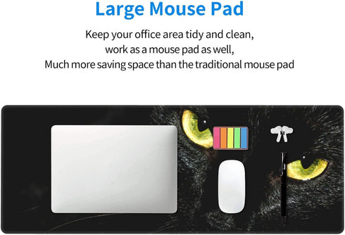 XL Cool Black Cat Gaming Mouse Pad, Large Non-Slip Rubber Mousepad, Long Extended 31.5'' x 11.8'' with Stitched Edges