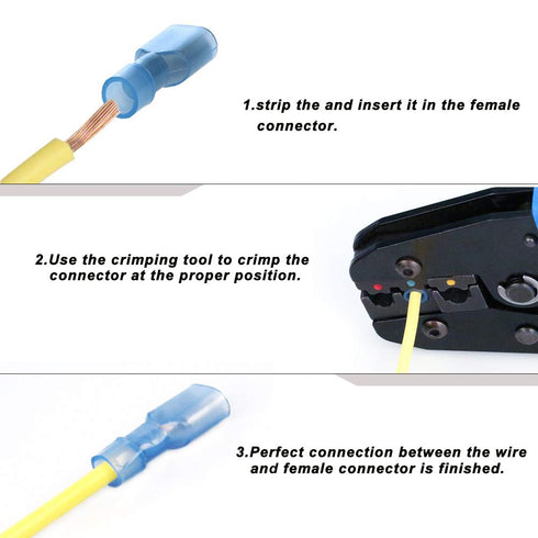 AIRIC Blue Female Spade Connector 16-14 AWG, 100 pcs Nylon Electrical Crimps for Automotive Wiring