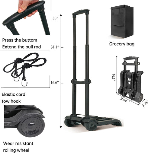 auleef 80lbs Backpack 2 2 Hand Truck Folding Hand Dolly Duty Collapsible Shopping Cart Trolley on Wheels Elastic Ropes