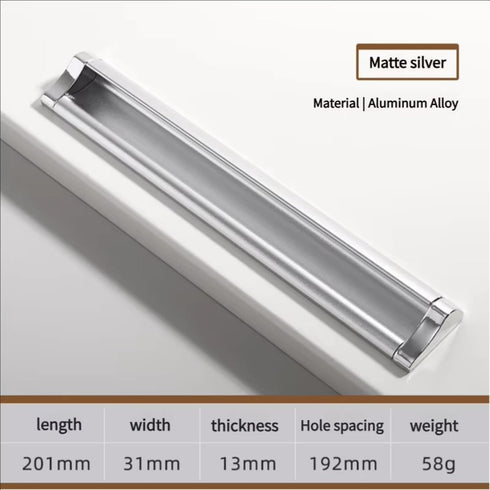Generic silver-201mm) Cabinet Handle Modern Minimalist Matte Silver Drawer Wardrobe Aluminum Alloy Handle Bedside Table