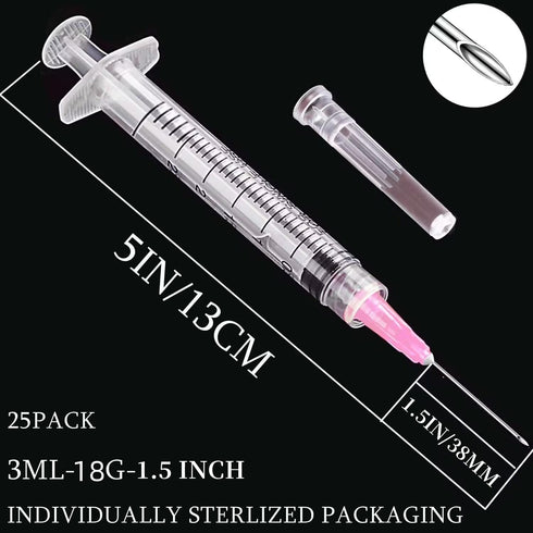 100 Pack 3ml Plastic Luer Lock Syringe with 18Gauge and Cap, Individually Sealed for Scientific Labs, Measuring Liquid