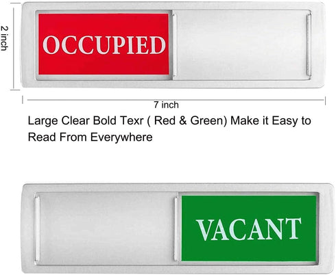Privacy Sign, Premium Vacant Occupied Sign for Home Office Restroom, Slider Door Indicator 7'' x 2'' - Silver