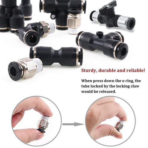 Beduan Pneumatic Push to Connect Fittings Kit, 10mm Tube OD x 1/2 inch NPT, 13 Pcs Quick Fittings