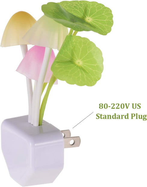 Warmstor 2 Pack Mushroom Night Light Plug-in, Lotus Leaves/Water-Weeds Mushrooms Colors Changing Nightlight Colorful