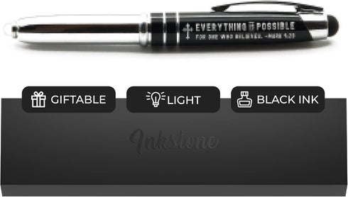Engraved Bible Gift Pen with Flashlight and Stylus, Mark 9:23, Everything is Possible for One Who Believes