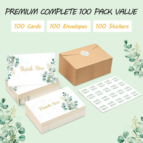 Ladygo 100PK 4x6 (100 PACK) Thank You Cards With Envelopes Bulk: Blank Thank You Notes & Stickers Baby Shower Wedding