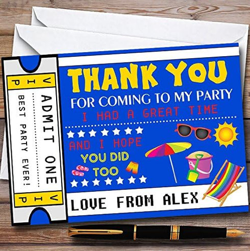 The Card Zoo Beach Ticket Personalized Childrens Birthday Party Thank You Cards
