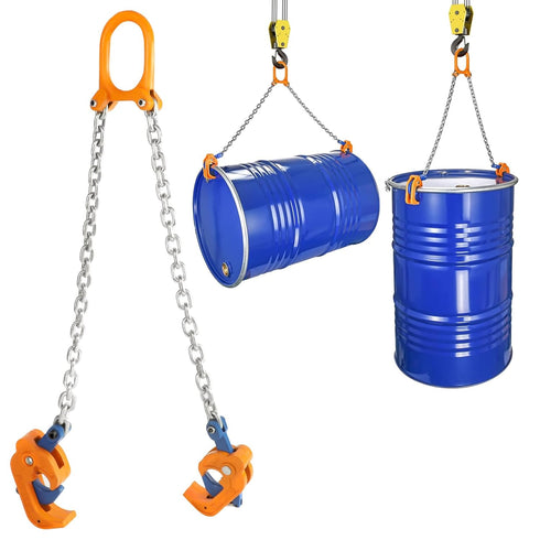 FAHKNS 2000lbs/1T Chain Drum Lifter with G80 Lifting Chain for 55 Gallon Drums, Oil Barrel Clamp Transport Tool