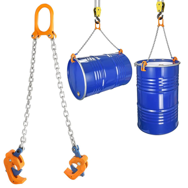 FAHKNS 2000lbs/1T Chain Drum Lifter with G80 Lifting Chain for 55 Gallon Drums, Oil Barrel Clamp Transport Tool