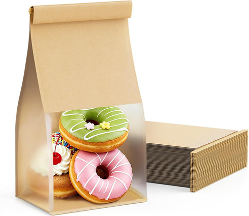 3.9"x3.1"x 8.2" Packaging (50, FireKylin Bakery Bags with Tin Tie Tab Lock Bread Bags for Homemade Bread Cookie Bags
