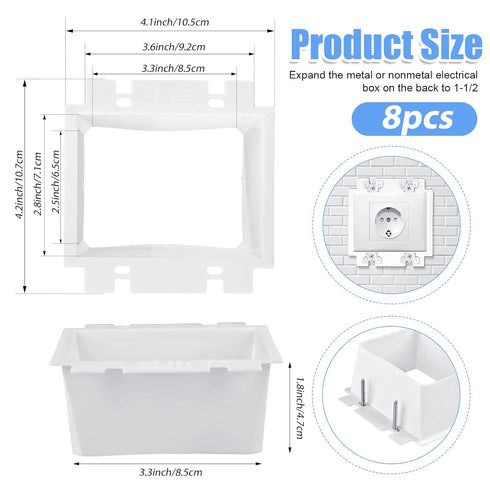 8pcs BE2-8 (2 Gang) Electrical Outlet Box Extender, Double Gang Box Extender with 32pcs Screws Power Switch Heavy Duty Plastic Unit Receptacle Extender (White)