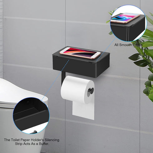 Toilet Paper Holder with Shelf,Flushable Wet Wipes Dispenser for Bathroom,Toilet Paper Holder with Storage, Stainless