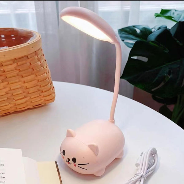 Mini Cat Night Light, LED Desk Lamp for Kids, Cute Foldable USB Rechargeable Reading Light for Bedroom Study (Pink)