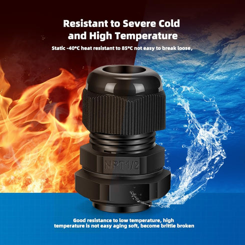 Cable Gland 12 Pack, 1/2" NPT Waterproof Adjustable Connector Strain Relief Cord Connectors with Gaskets