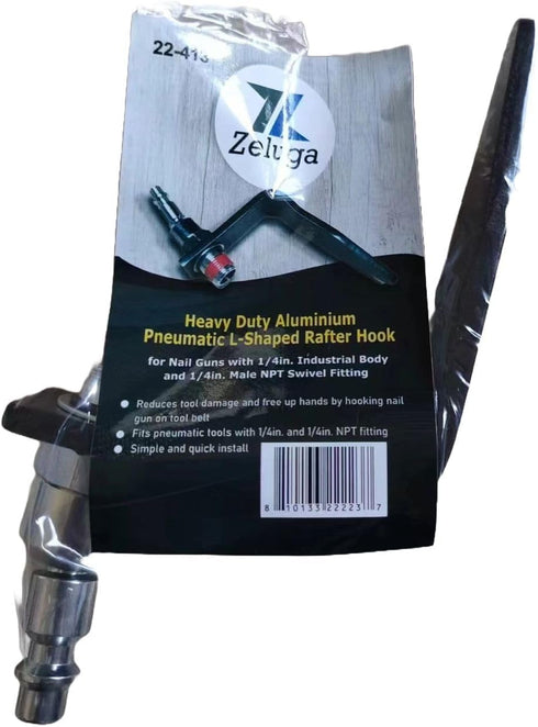 Heavy Duty Aluminium Pneumatic L-Shaped Rafter Hook, 22-413 for Nail Guns with 1/4in. Male NPT Swivel Fitting