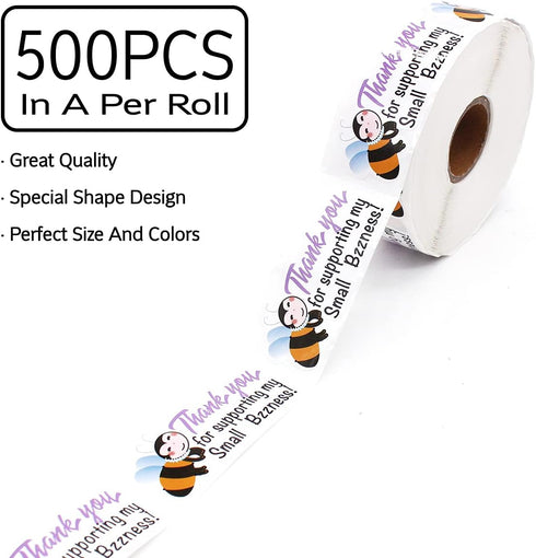 Thank You for Supporting My Small Bzzness Stickers - Handmade Small Shop Stickers, 500 Labels Per Roll
