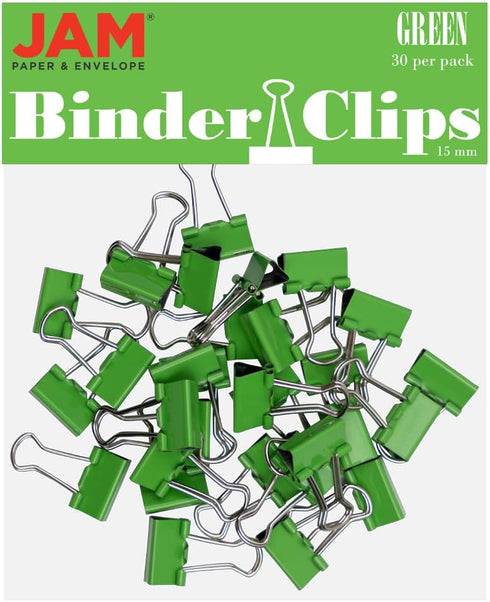 JAM PAPER Colorful Binder Clips, Extra Small 3/5 Inch Green Binderclips, 30/Pack