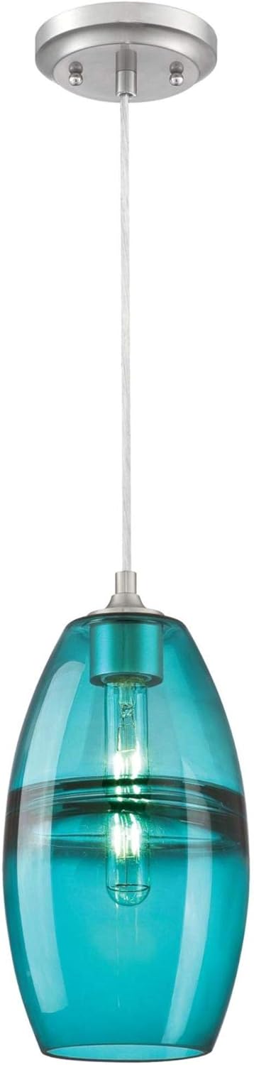6366300, Westinghouse Brushed Nickel Finish with Turquoise Glass Soren One-Light Indoor Mini Pendant, one Size