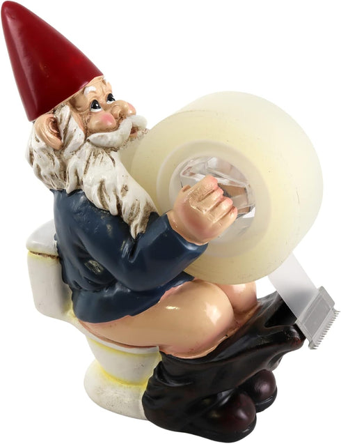 Gnome on Toilet Tape Dispenser, 6 Inches, Desk Accessory for Dad, Father's Day Gift