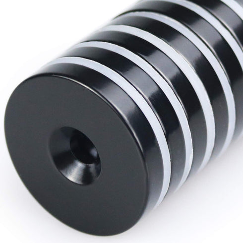 LOVIMAG 1.26”D x 0.2”H Black Epoxy Coated Neodymium Disc Magnets with Countersunk Hole, Pack of 10