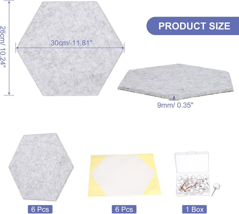 PATIKIL Felt Bulletin Board, 12"x10", 6 Packs Self Adhesive Hexagon Tiles for Sound Proofing