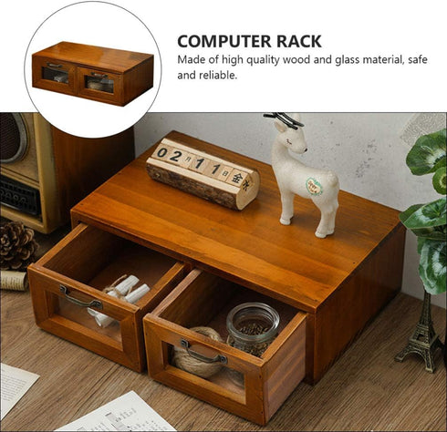 LIFKOME Wood Desk Organizer with 2 Drawers, Bamboo Storage Box for Coffee
