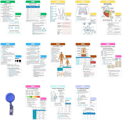 Generic Set 13 Complete EMT Badge Card of Cards - Waterproof Pocket Guide with Vital Signs & EKG - Essential Gear