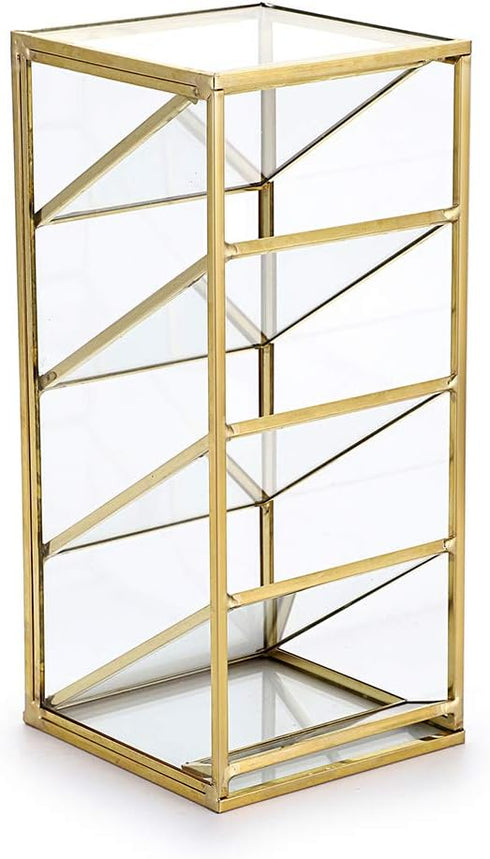 Hipiwe Vintage Gold Metal Desk Organizer - Glass Make up Brushes lipstick Holder