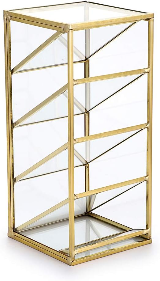 Hipiwe Vintage Gold Metal Desk Organizer - Glass Make up Brushes lipstick Holder