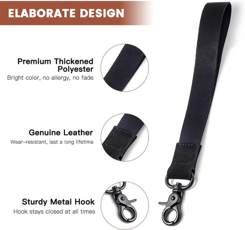 Hand Wrist Lanyard Key Chain Holder, Black Short Keychain Strap for Women & Men, Car Key Wristlet