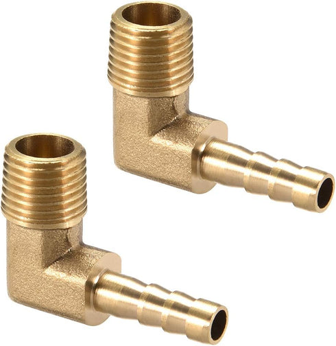 uxcell Brass Barb Hose Fitting, 90 Degree Elbow 6mm Barbed to 1/4 PT Male Pipe Adapter Connector, 2pcs