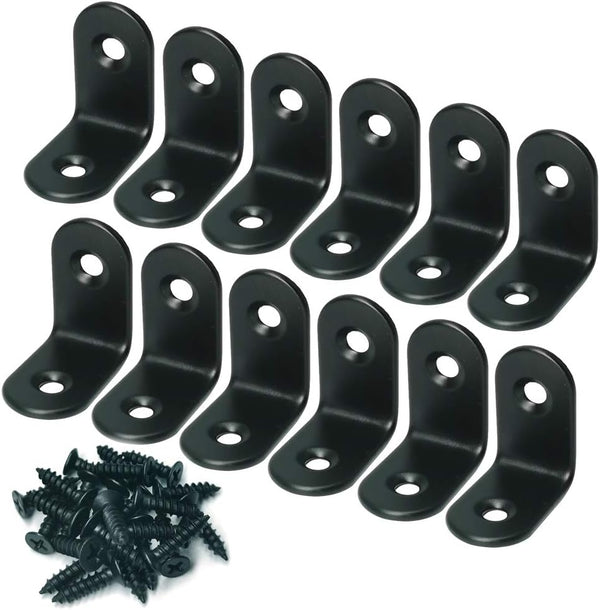 Corner Brace 25 x 25mm Stainless Steel Black Brace Corner Joint Fastener with Screws - 12 Pcs