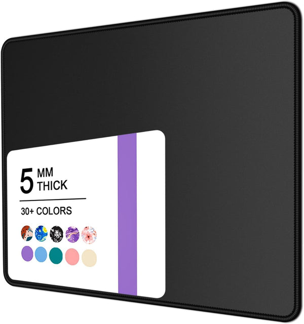 Niniubye Mouse Pad, 30% Thicker Black Computer Pad, Anti-Slip Rubber Mouse Mat with