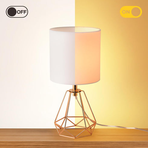 Fengarolam Lamp,14" Shade,E26 Vintage Golden Metal Table Small Bedside Lamp with Farmhouse Hollowed Out Metal Base
