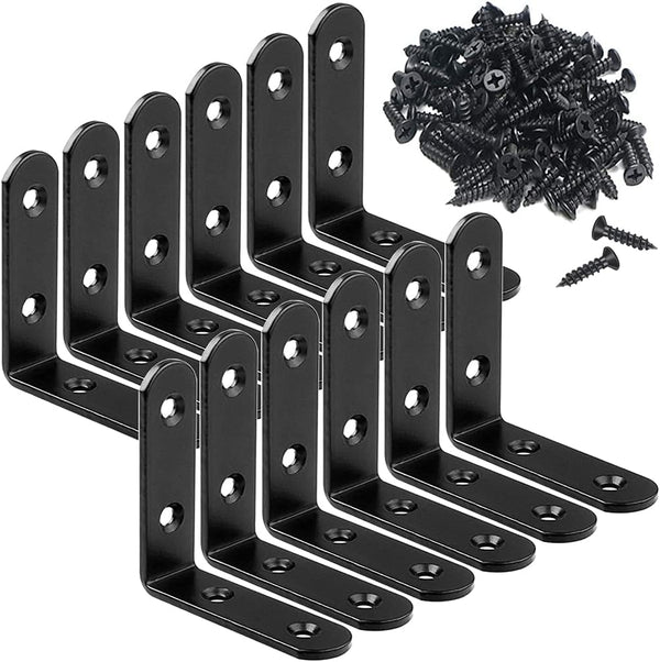 12Pcs Black Corner Brace L Brackets Stainless Steel 2.5 Inch Heavy Duty