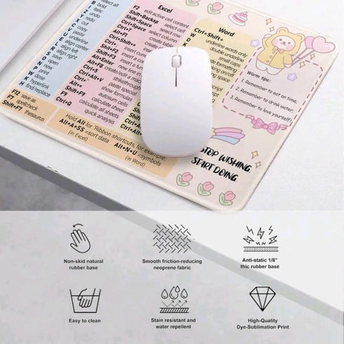 Thickened Waterproof Mouse Pad with Shortcut Keys Pattern, Quick Key Super Large Anti-Slip Keyboard Pad for Office