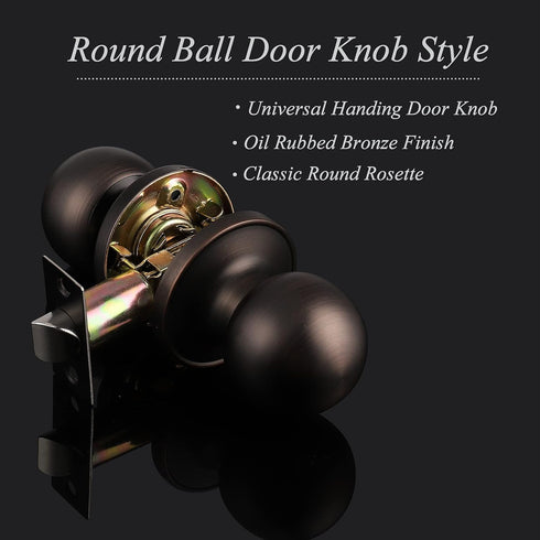 Probrico Oil Rubbed Bronze Ball Passage Door Knobs - Keyless Door Lock