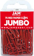 JAM PAPER Colorful Jumbo Paper Clips, Large 2 Inch, Red Paperclips, 75/Pack