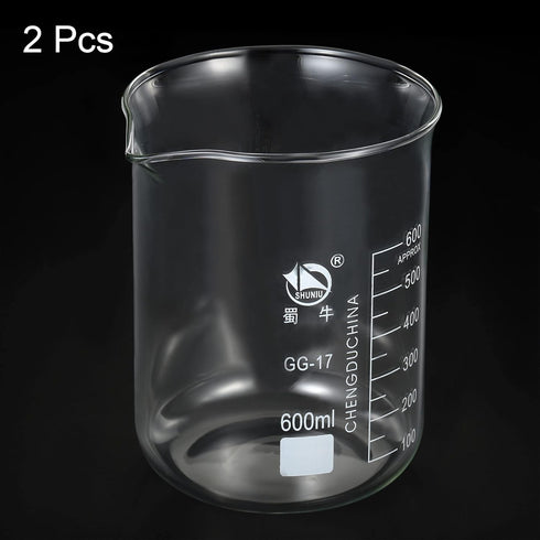 PATIKIL 600ml Low Form Glass Beaker, 2 Pack, 3.3 Borosilicate Glass Graduated Measuring Cups with Spout