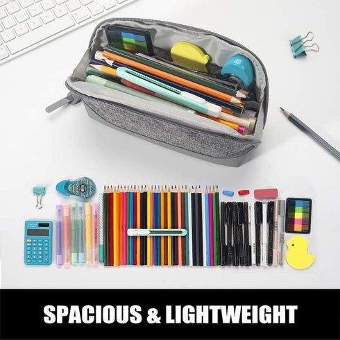 Sooez Wide-Opening Pencil Pen Case - Lightweight & Spacious Pencil Bag Organizer, Aesthetic Supply for Adults, Grey