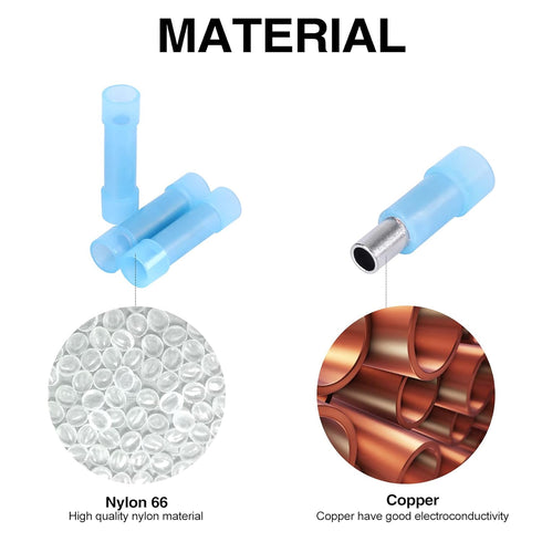100pcs PA66 Nylon 16-14 AWG Wire Connectors, Electrical Crimp Butt Connector Fully Insulated Splice