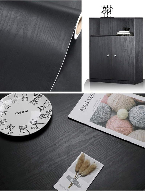 Black Wood Wallpaper - Peel and Stick Wallpaper Wood Black Wood Self-Adhesive & Removable Wallpaper for Countertop Furniture Kitchen Wall, Realistic Wood Sensation, Easy to Clean, 17.7 197 Vinyl by tiltil