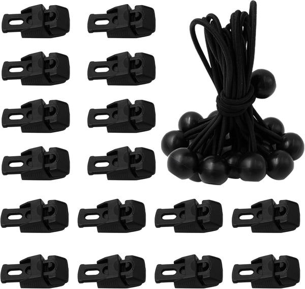 Generic Lekarf Ball Bungee Cords and Tarp Clips, 16PC 0.16"x6" Black Ball End