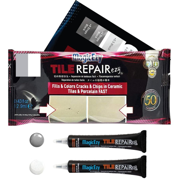 MagicEzy Tile RepairEzy (Light Gray/White Kit), Porcelain Tile Repair Kit for Cracked Ceramic Tiles