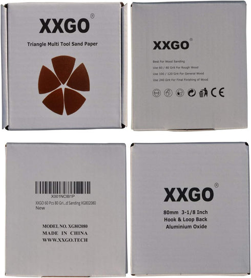 60 Pcs 80 Grit 3-1/8 Inch Triangle Oscillating Tool Sanding Paper for Wood Sanding XG802080