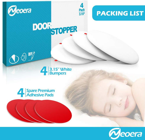 Neoera Door Stopper Wall Protector (4 Pack) - 3.15" Rubber Door Handle Bumper with Self Adhesive Sticker