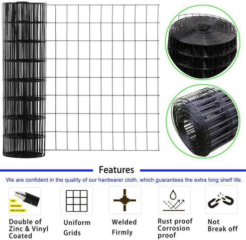 2in 3in 24" 50' 16Gauge, Wire Fence x Black Vinyl Coated Wire Mesh x Welded Wire Fencing PVC Coating Chicken Wire